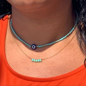Turquoise and gold evil eye beaded necklace